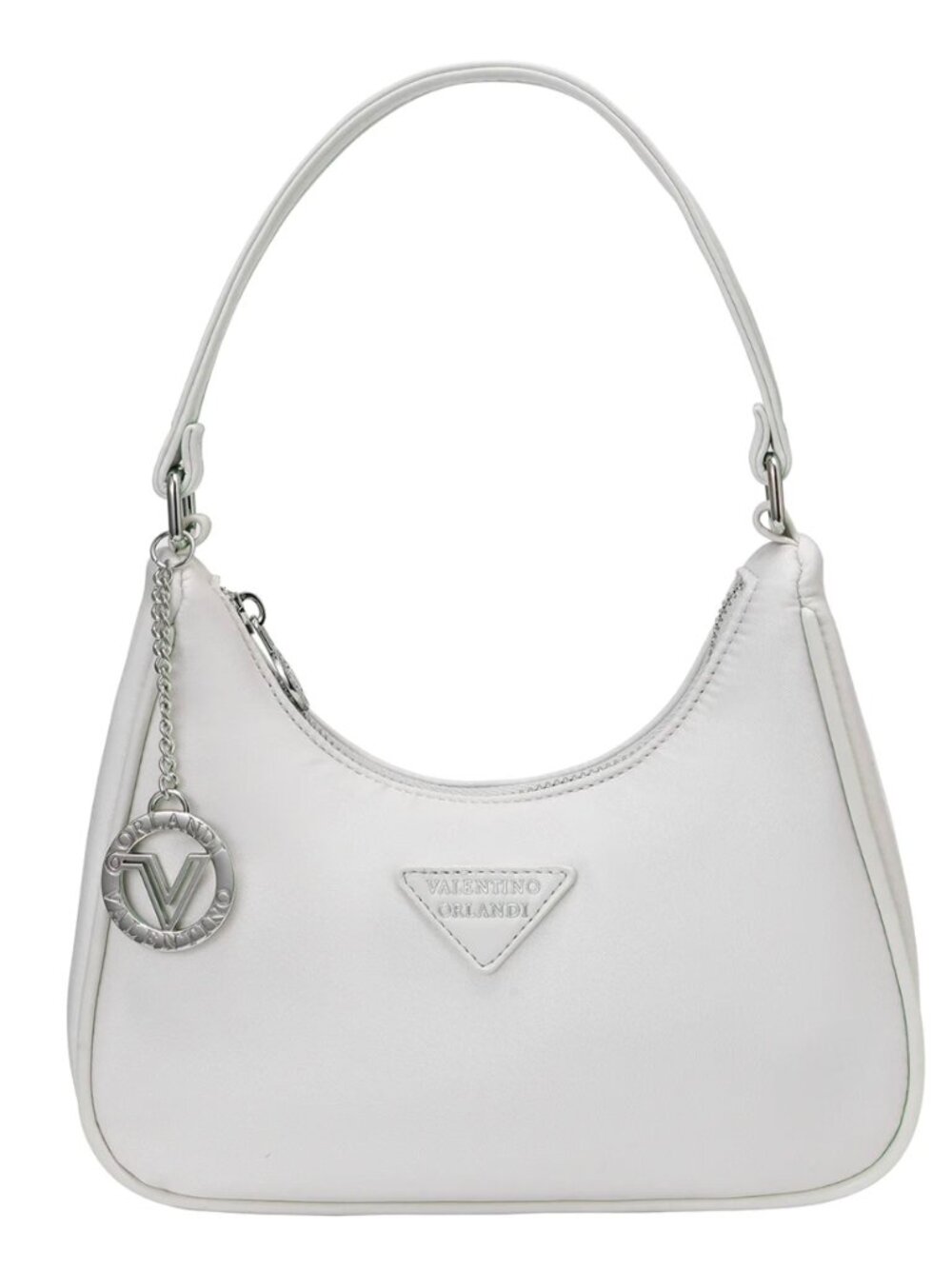 Valentino Orlandi Mia Crescent Light Grey Nylon Shoulder Bag NWT MSRP $250